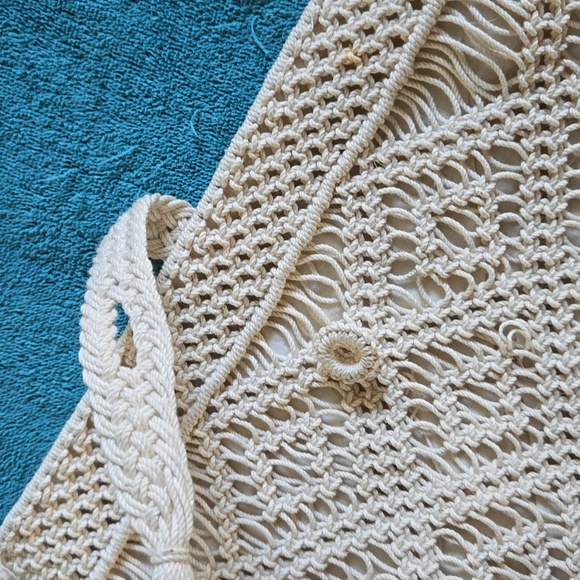 Beige Crochet Macrame Jute Shoulder Bag EUC 12" x 9-1/2" - Picture 10 of 13